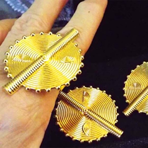 MAYAN DESIGN HALF GOLDEN COILED CIRCLES WITH CENTER BAR EARRINGS AND RING SET 9 - Picture 2 of 2